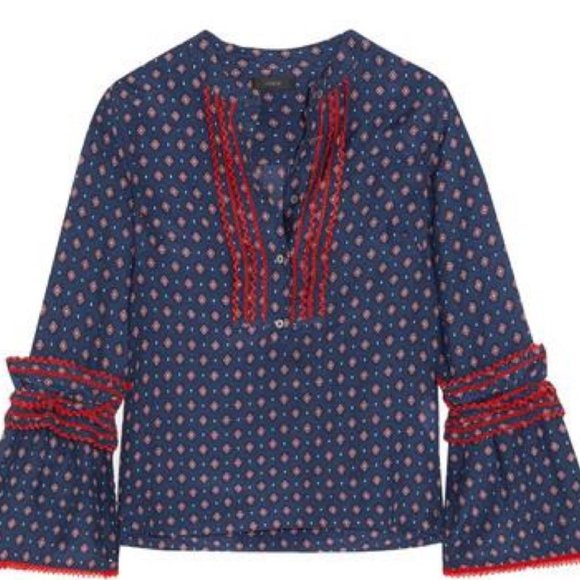 J Crew Diamond Patterned RIC RAC bell sleeve top womens size 6